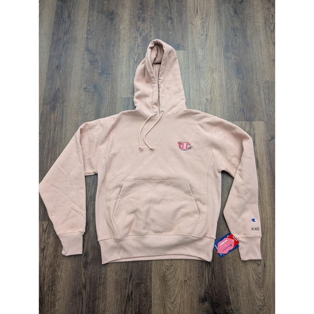 Champion Hoodie Womens M Pink Reverse Weave Cherry KNC Embroidered‎ Kawaii Cute